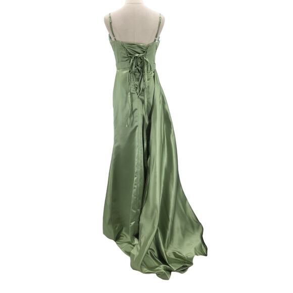 FORMAL PARTY SZ 2 XS Green Sage Sequin Sweetheart Neck Maxi Dress NEW B63 - Picture 2 of 8